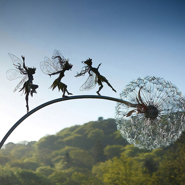 Lisslune | Fairies and Dandelions Dancing Together Sculpture for Outdoor Garden