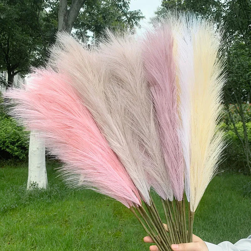 Lisslune | 5 pieces 100 cm Artificial Pampas Grass Dried Flower Bouquet Wedding Party Decoration Home Room DIY Artificial Plants Decoration Supplies