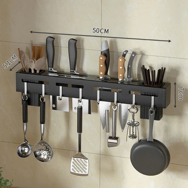 Lisslune | Organize Your Kitchen: Stainless Steel Wall-Mounted Knife Holder Shelf - Nail-Free Storage Shelf with Hooks for Cutlery - Cabinet Organizer for a Tidy Kitchen
