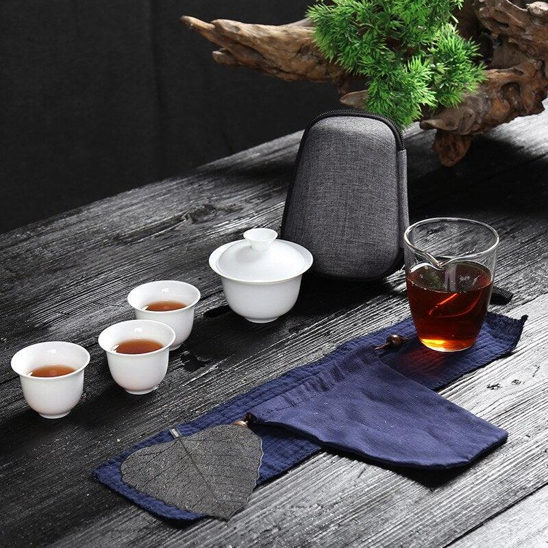 Lisslune | Zen Kung Fu Ceramic Gaiwan Tea Set with Carrying Bag: Enhance Your Tea Ceremony Experience