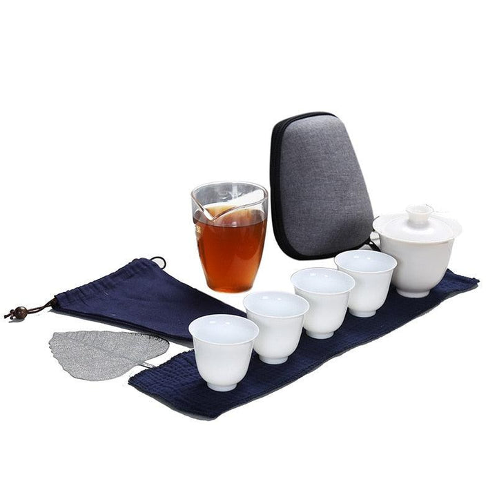 Lisslune | Zen Kung Fu Ceramic Gaiwan Tea Set with Carrying Bag: Enhance Your Tea Ceremony Experience