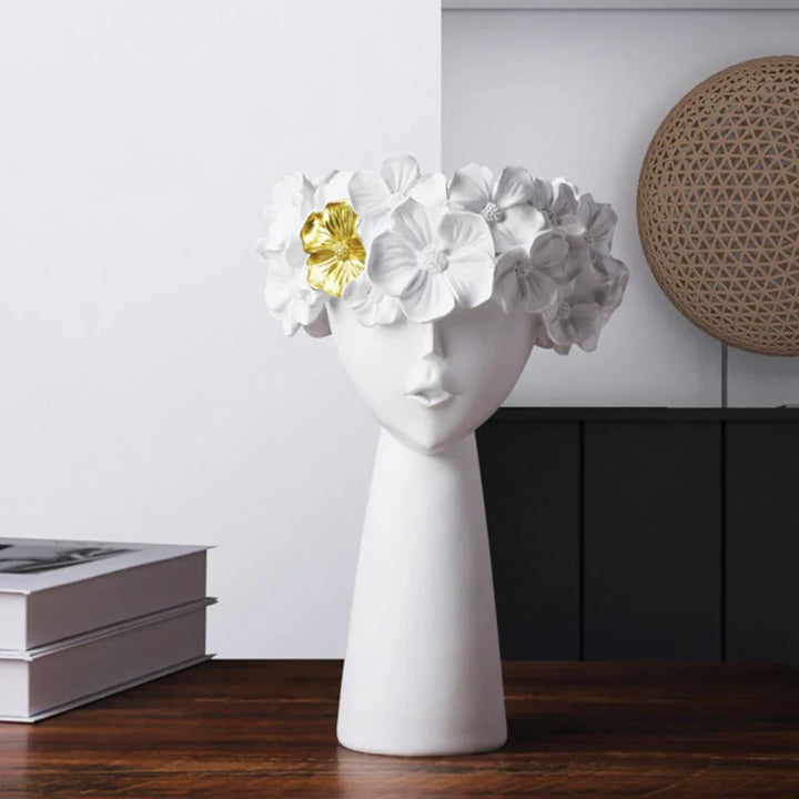 Lisslune | Nordic Girl Head Flower Resin Vase Statue Flower Vases for Office Desktop Dried Flowers Ornaments Decor Container