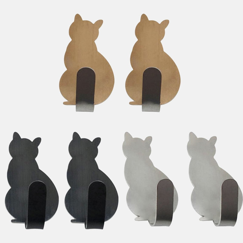 Lisslune | 2 self-adhesive cat wall hooks made of stainless steel
