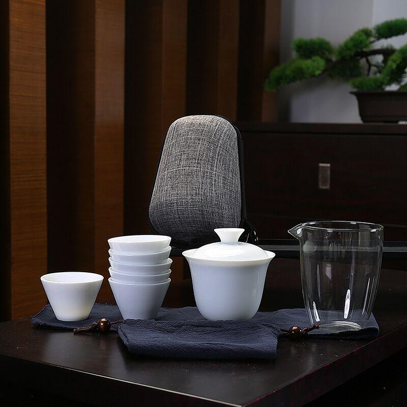Lisslune | Zen Kung Fu Ceramic Gaiwan Tea Set with Carrying Bag: Enhance Your Tea Ceremony Experience