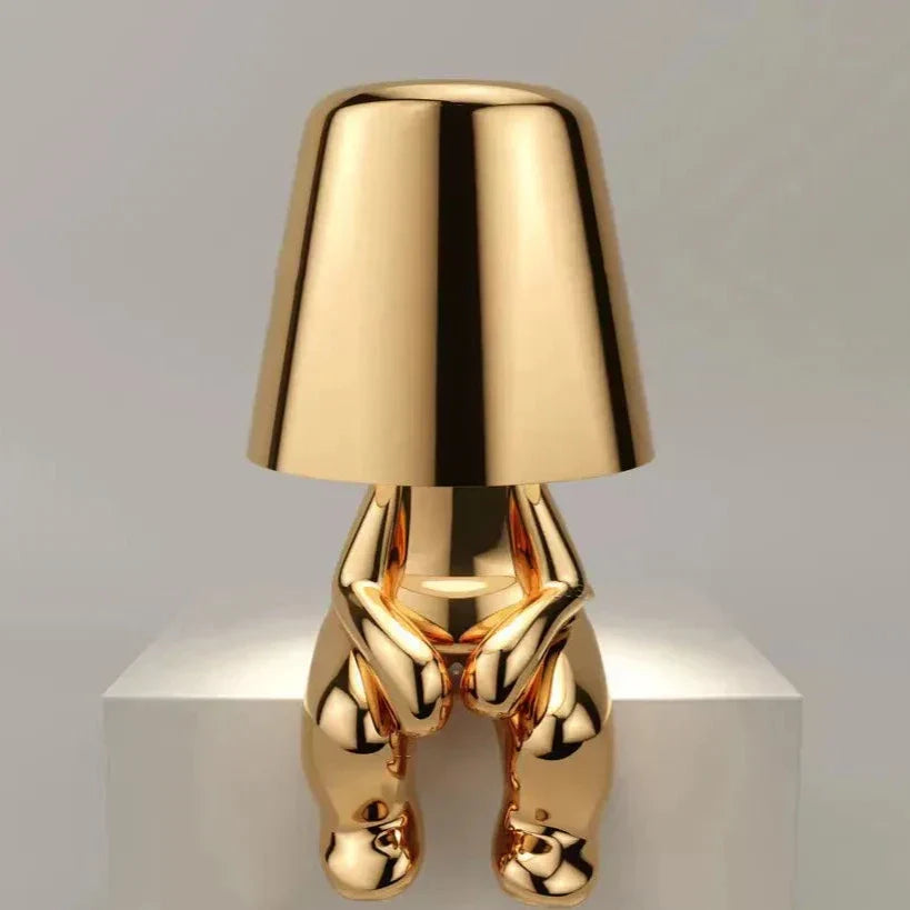 Lisslune | Golden Man LED Thinking Table Lamp – Playful Nightstand Lamp for Bedroom & Decor