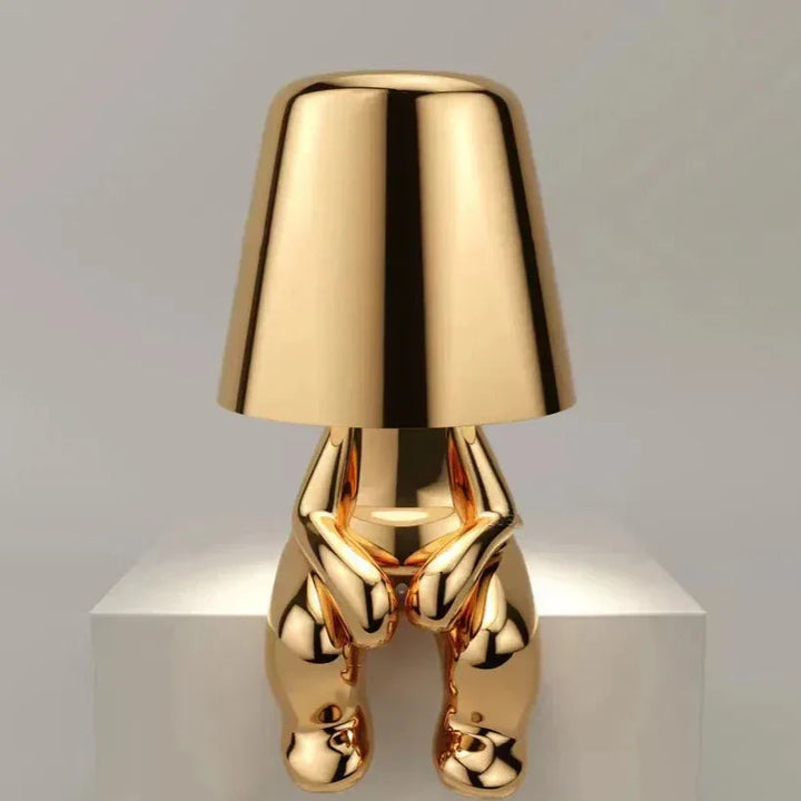 Lisslune | Golden Man LED Thinking Table Lamp – Playful Nightstand Lamp for Bedroom & Decor