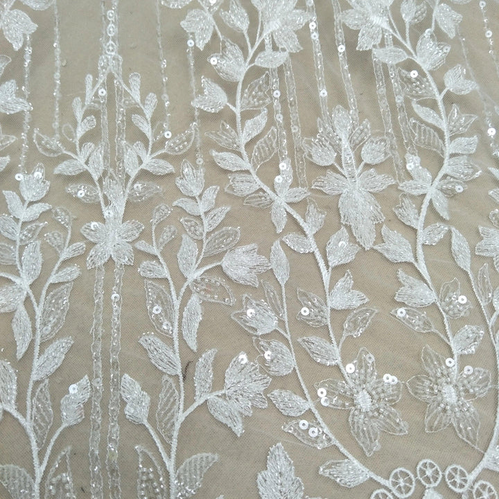 Lisslune | Luxurious Ivory Pearl Lace and Tulle Fabric for Bridal Wear - 130cm Width