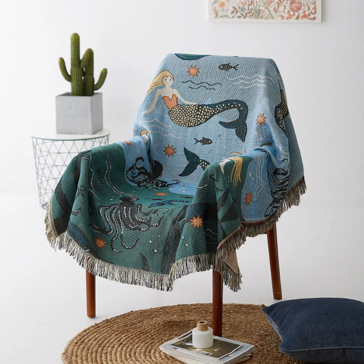 Rynx | Textile City Nordic Style Throw Blanket Mermaid Pattern Blanket for Bed Living Room Tapestry Carpet Sofa Bedspread Bedding