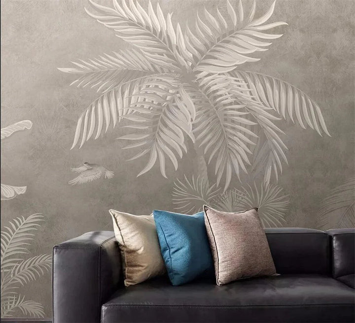 Lisslune | Elegant Monochrome 3D Banana Leaf Wallpaper for Stunning Living Spaces