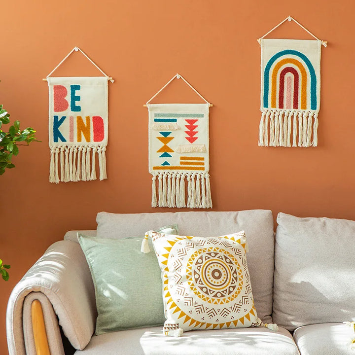 Rynx | Embroidery Wall Tapestry Tufting Geometric Rainbow Boho Fabric Hanging Blanket Nordic Living Room Decoration Accessories Wall Art Decor