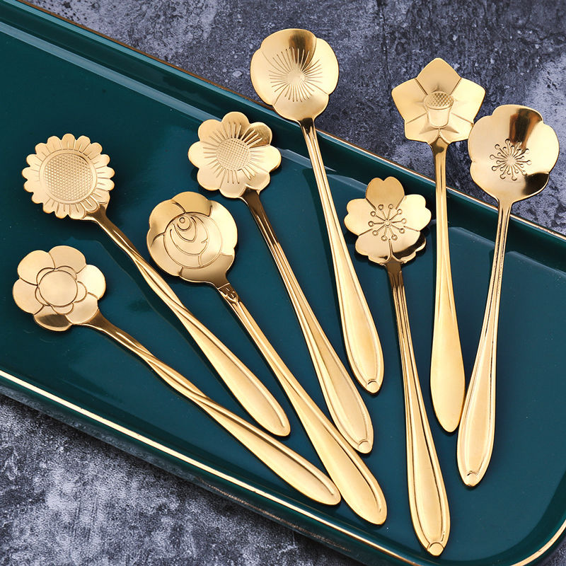 Lisslune | 8-piece stainless steel teaspoon set with flower design