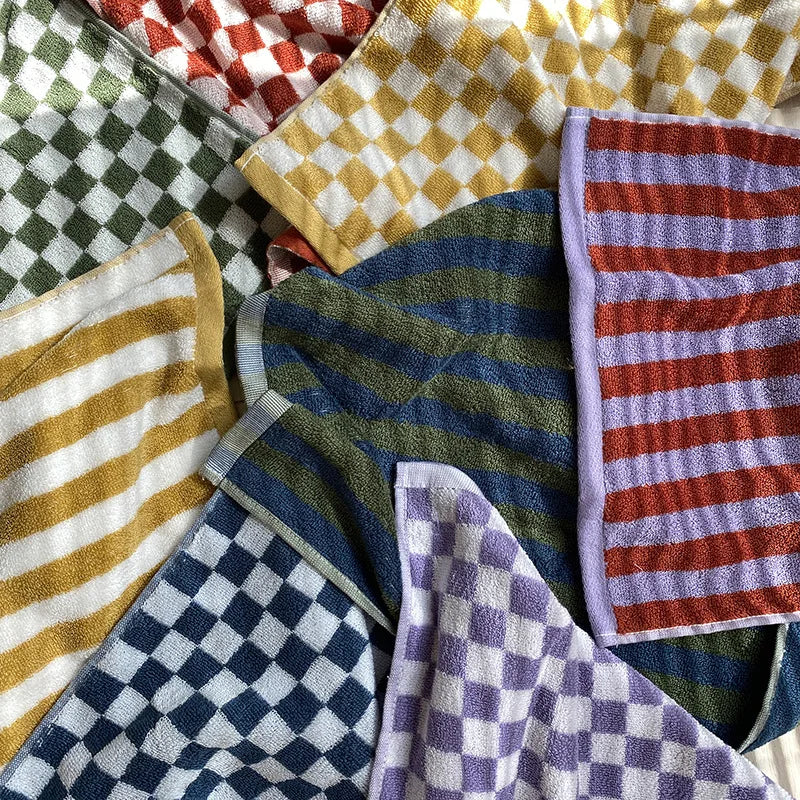 Rynx | Retro Checkerboard Plaid Long Staple Cotton Towel Soft Skin-Friendly Face Cloths Absorbent Bath Towel for Home & Hotel Supplies