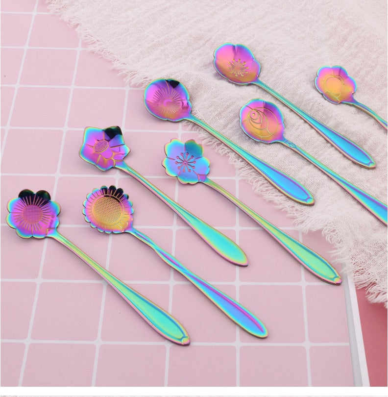 Lisslune | 8-piece stainless steel teaspoon set with flower design