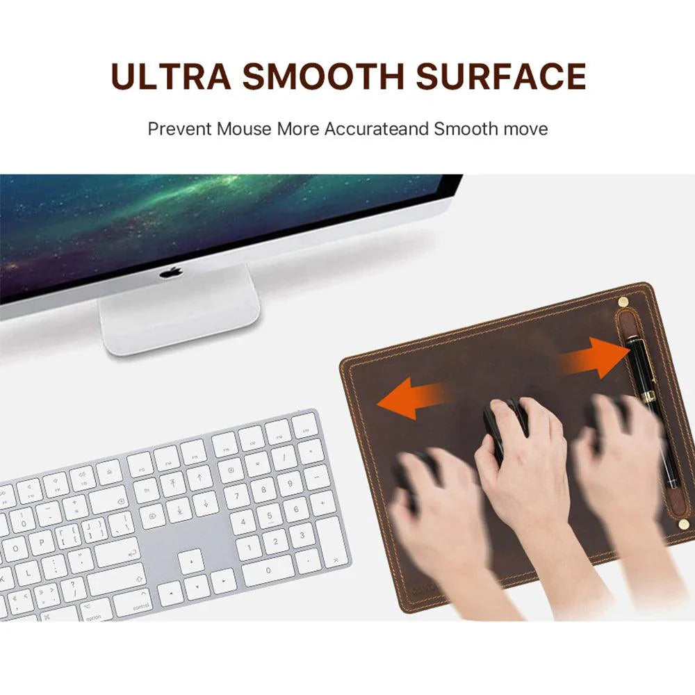 Lisslune | Luxurious nubuck leather mouse pad with practical pencil holder for an upscale office