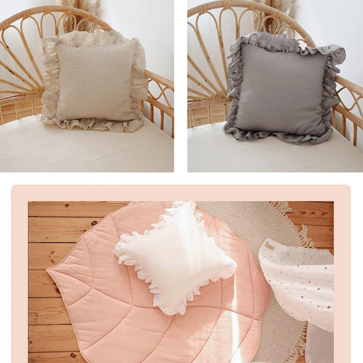 Rynx | 100% Linen Ruffle Cushion Covers, Soft and Comfortable Pillow Covers, Home Decor Sofa Cushions, Living Room Couch Ornament