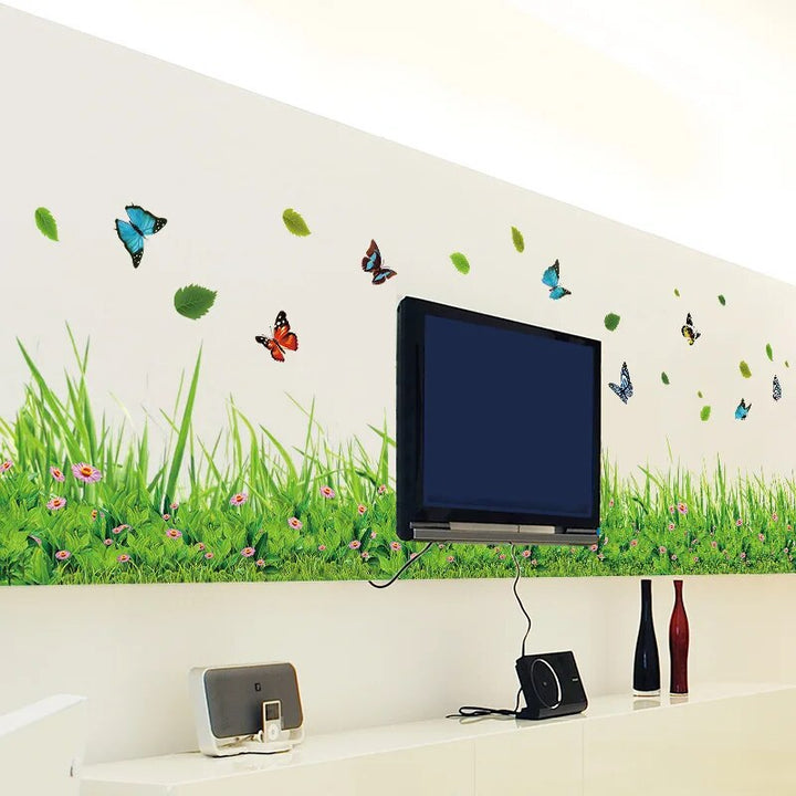 Lisslune | Serene Springtime Butterfly Green Grass Wall Stickers