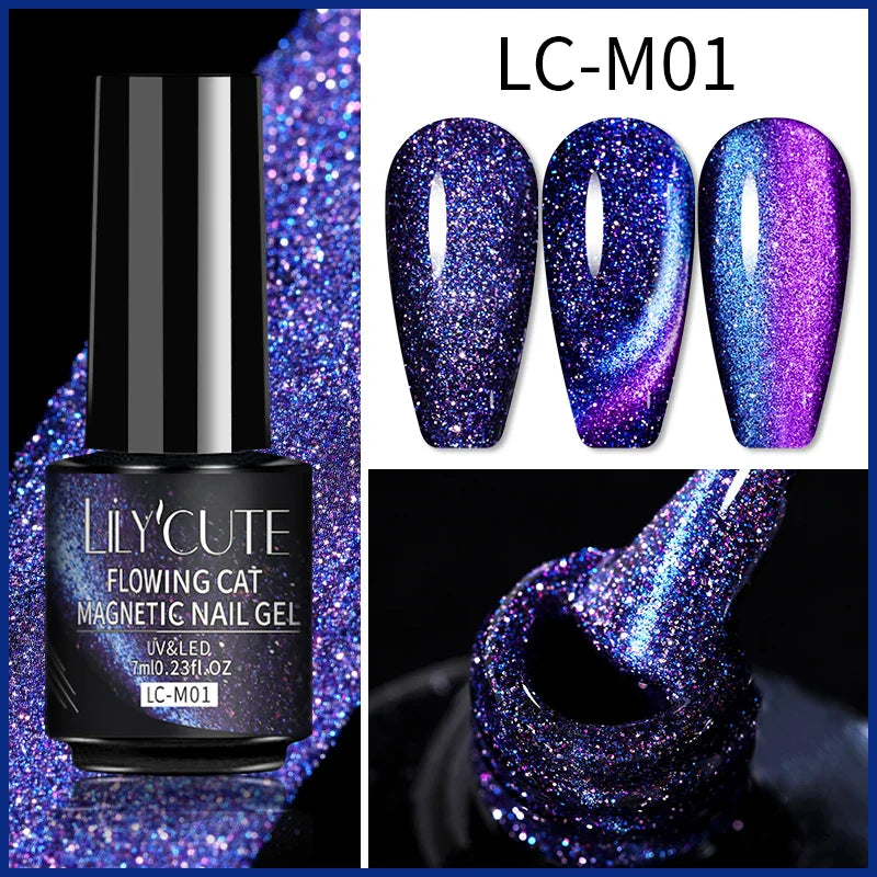 Rynx |7ML Snowlight Cat Magnetic Gel Nail Polish Grow-In-Dark Reflection Glitter Laser Semi-Permanent Soak Off UV Gel Nail Polish