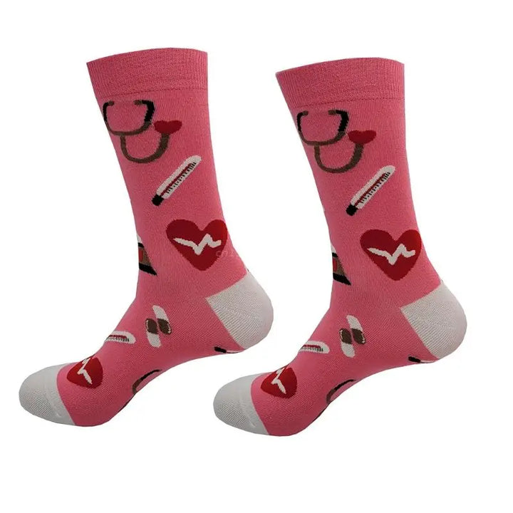 Lisslune | Unisex cotton socks with stethoscope and heart print for doctors and nurses