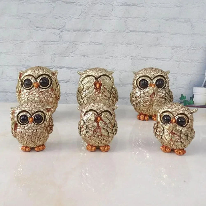 Lisslune | OWLUXE – Decorative sculpture in antique gold, handmade owl figure "See nothing, hear nothing, say nothing