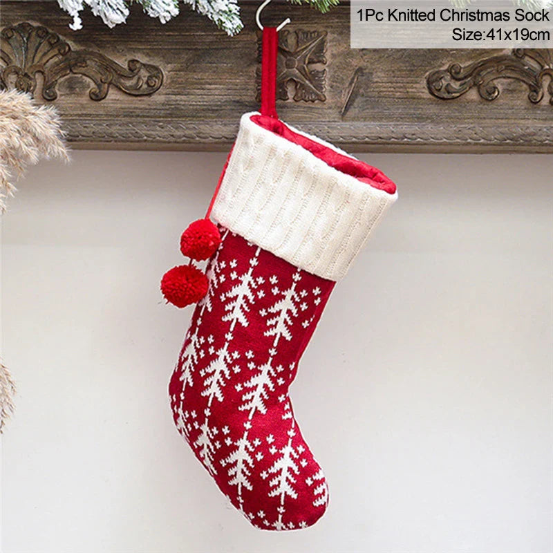 Rynx Knitted Christmas Stocking Socks Bag New Year's Gift Candy Bag Christmas Decorations For Home Xmas Tree Hanging Decorations Natal