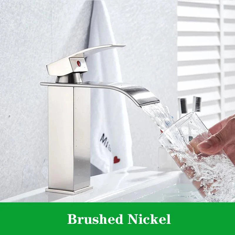 Lisslune | Modern black waterfall faucet with chrome accents for stylish bathrooms