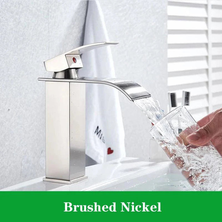 Lisslune | Modern black waterfall faucet with chrome accents for stylish bathrooms