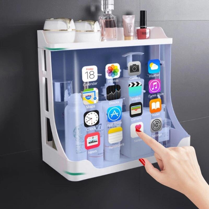 Lisslune | Sleek two-layer bathroom organizer with easy installation without drilling