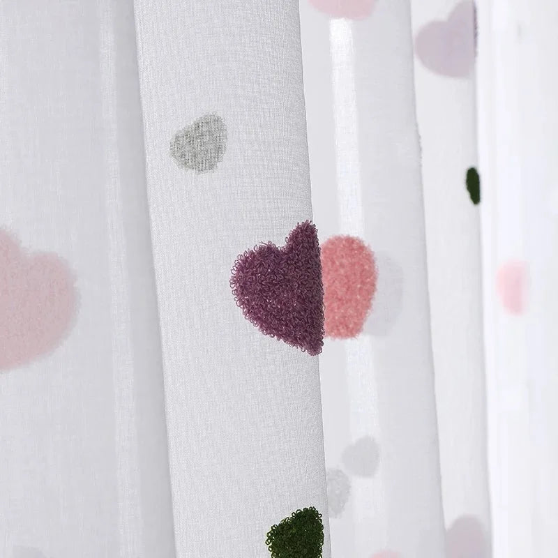 Rynx | Lovely Cartoon 3D Pink Heart Embroidery Tulle For Girls Bedroom Sweet Loving Transparent Curtains For Kids Living Room Custom Made Curtains