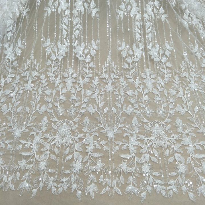 Lisslune | Luxurious Ivory Pearl Lace and Tulle Fabric for Bridal Wear - 130cm Width
