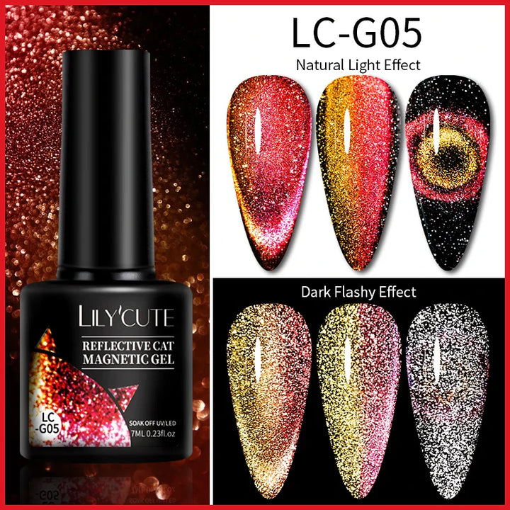 Rynx |7ML Snowlight Cat Magnetic Gel Nail Polish Grow-In-Dark Reflection Glitter Laser Semi-Permanent Soak Off UV Gel Nail Polish