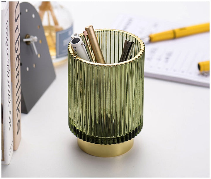 Lisslune | Elise Gold Foil Glass Makeup Halter & Organizer