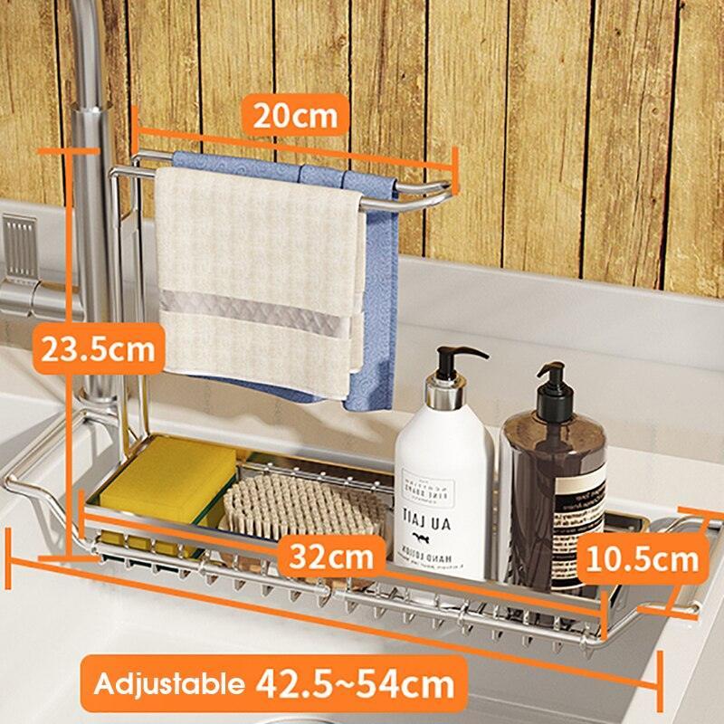 Lisslune | Adjustable Stainless Steel Sink Rack with Integrated Towel Holder - Perfect for Organizing Kitchen and Bath
