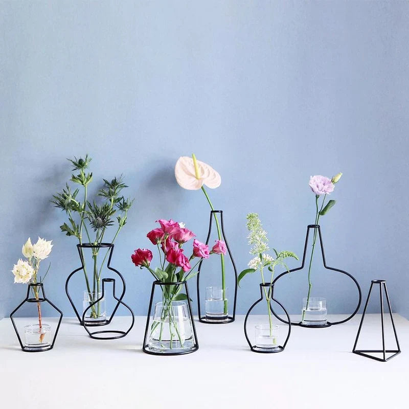 Rynx Retro Iron Line Table Flower Vase Pot Ornament Metal Plant Holder Nordic Styles Flower Vase Home Garden Decorations Wedding
