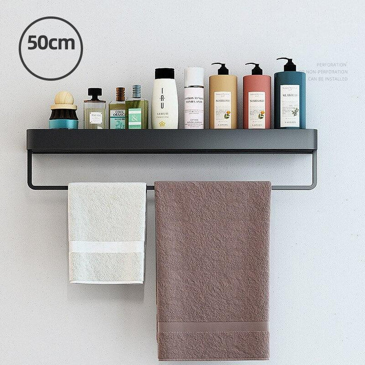 Lisslune | Elegant black aluminum bathroom shelf and towel holder set - modern storage solution