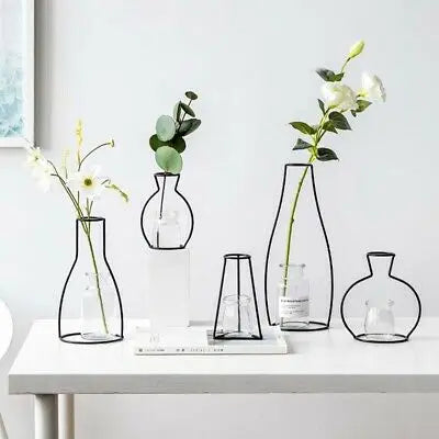 Rynx Retro Iron Line Table Flower Vase Pot Ornament Metal Plant Holder Nordic Styles Flower Vase Home Garden Decorations Wedding