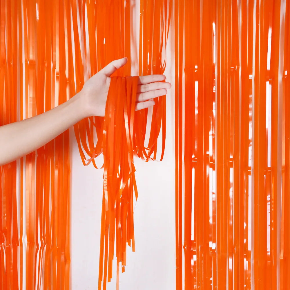 Rynx | 0.5M*1M New Halloween Party Background Orange Black Foil Curtain Halloween Photo Booth Background Curtain Halloween Background