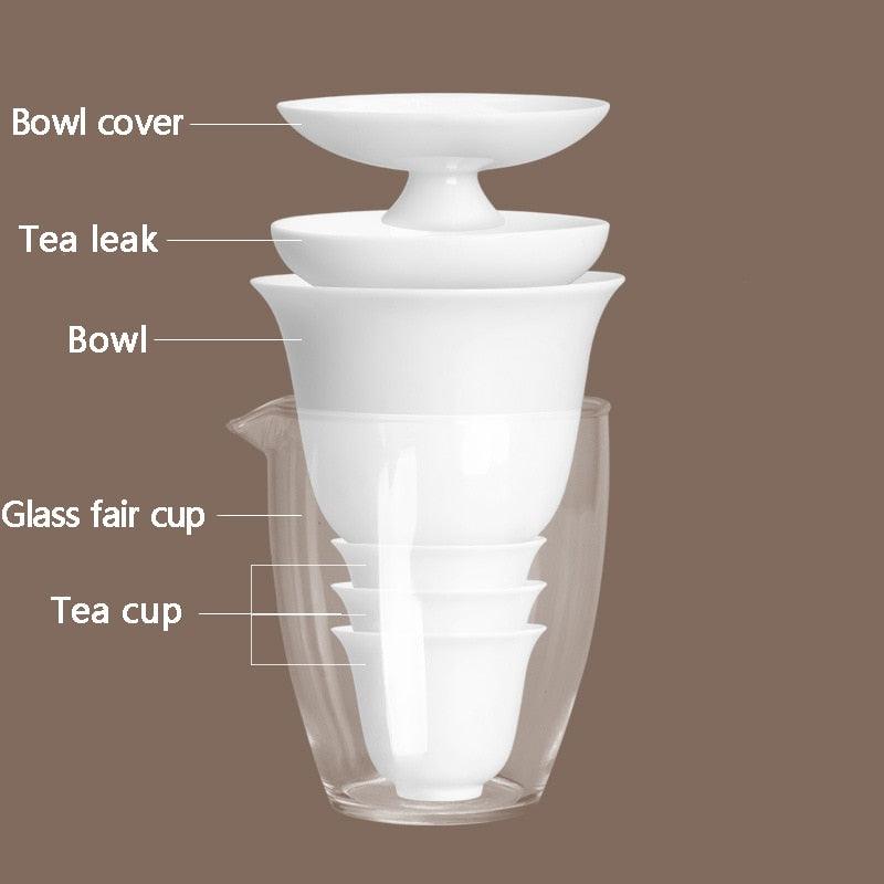 Lisslune | Zen Kung Fu Ceramic Gaiwan Tea Set with Carrying Bag: Enhance Your Tea Ceremony Experience