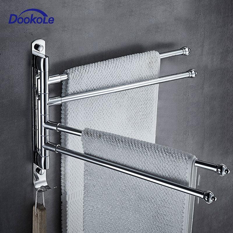 Lisslune | DOOKOLE Contemporary Stainless Steel Rotating Towel Stand with Hooks for Enhanced Bathroom Organization