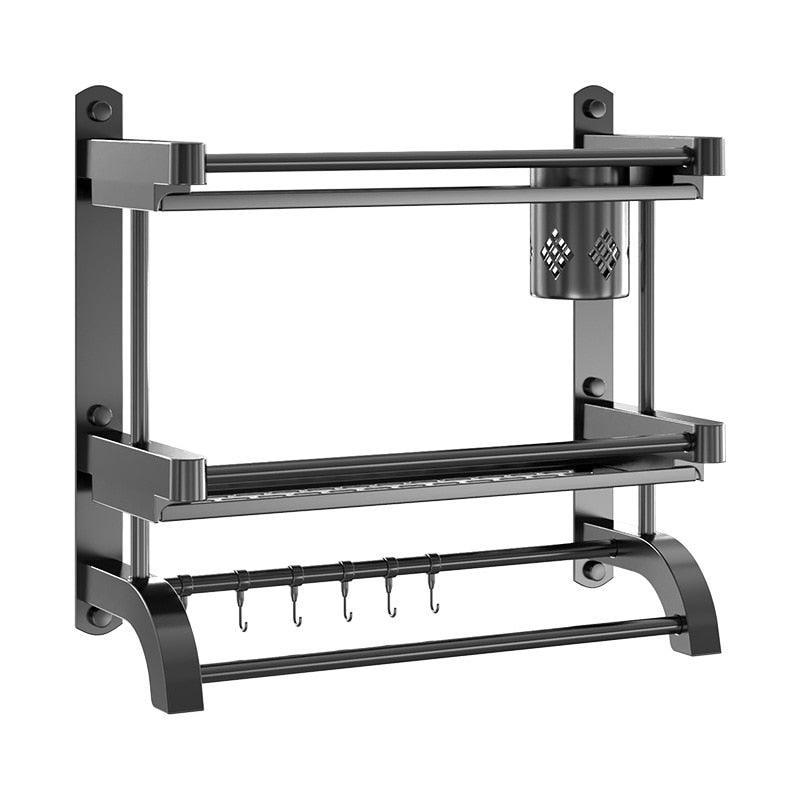 Lisslune | Modern black bathroom storage caddy made of stainless steel with towel holder and superior drainage system