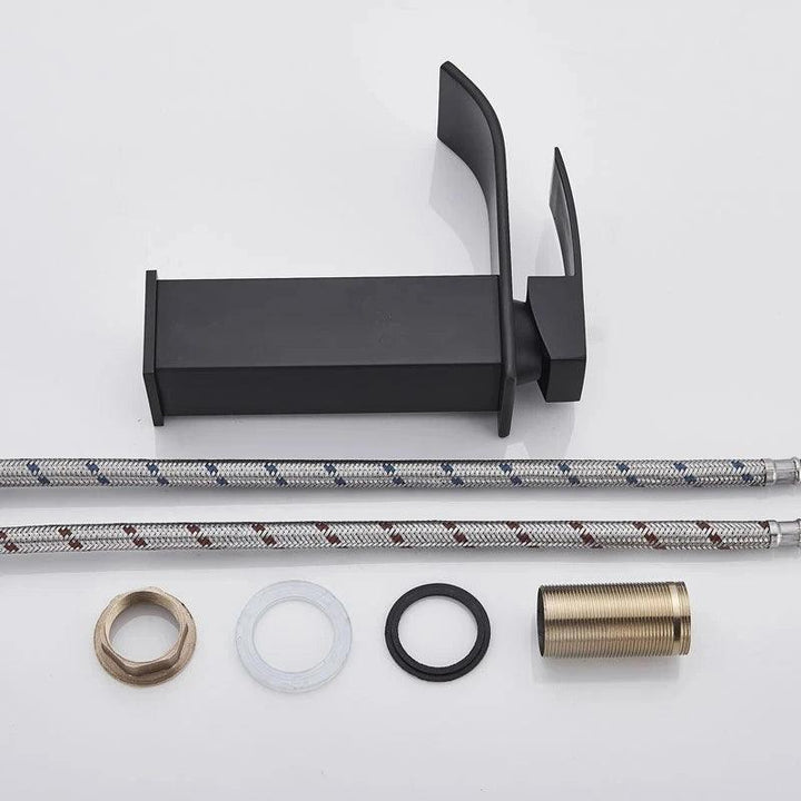 Lisslune | Modern black waterfall faucet with chrome accents for stylish bathrooms