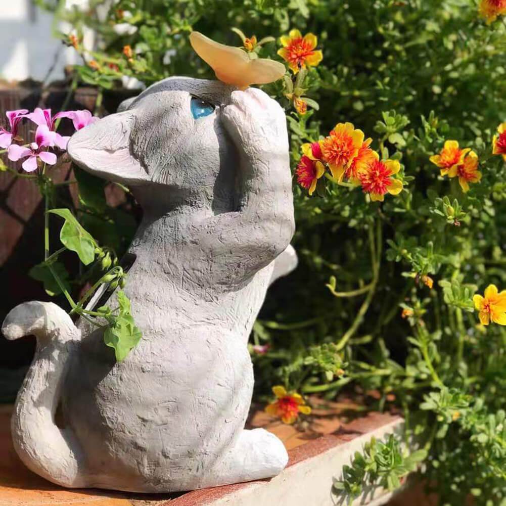 Lisslune | SolarPurr Garden Light | LED Cat Figure with Butterfly | Solar Powered | Weatherproof | Outdoor Decoration
