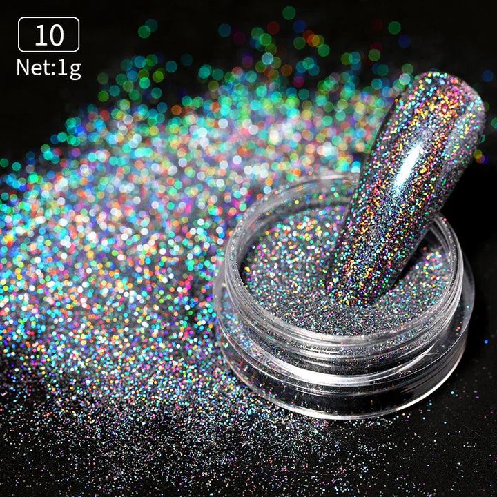 Rynx | Aurora Pearl White Nails Glitter Dust Chrome Gradient Rubbing on Powder Mirror Reflective Magnetic Pigment Nail Art Decorations