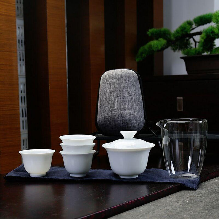 Lisslune | Zen Kung Fu Ceramic Gaiwan Tea Set with Carrying Bag: Enhance Your Tea Ceremony Experience