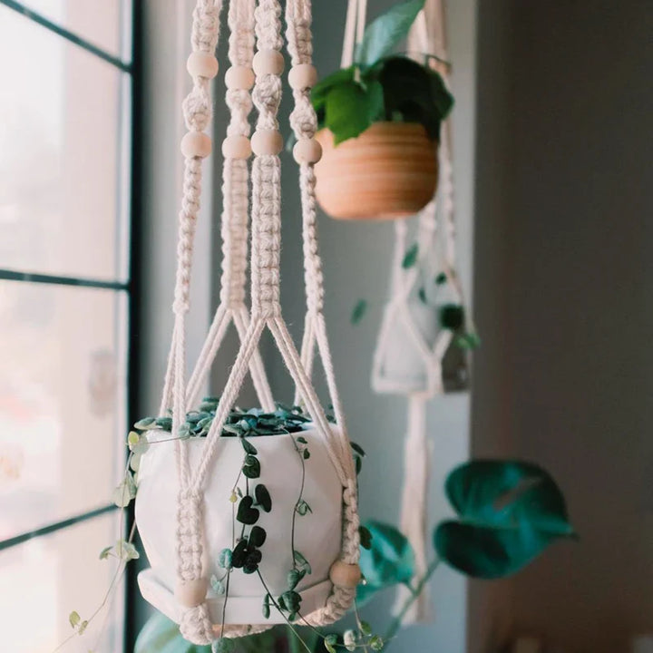 Rynx Macrame Handmade Plant Hanger Baskets Flower Pots Holders Balcony Hanging Decoration Knotted Lifting Rope Garden Supplies