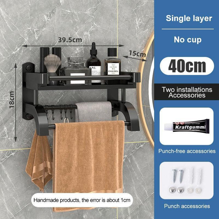 Lisslune | Modern black bathroom storage caddy made of stainless steel with towel holder and superior drainage system
