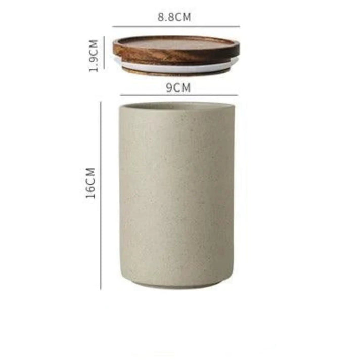 Lisslune | Vintage Japanese Ceramic Spice Storage Set with Acacia Wood Tray