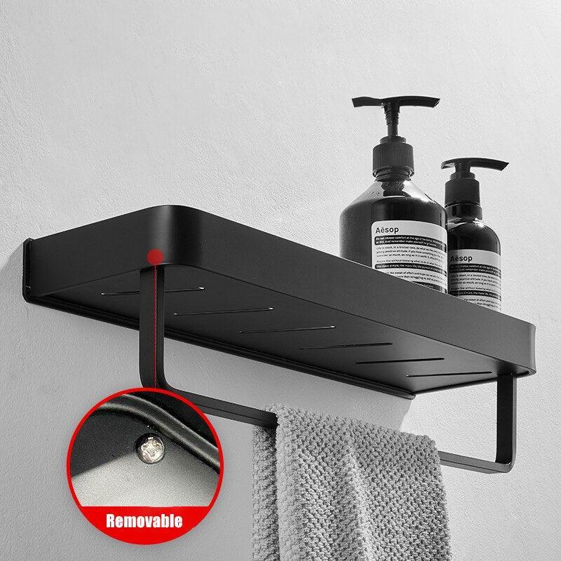 Lisslune | Elegant black aluminum bathroom shelf and towel holder set - modern storage solution