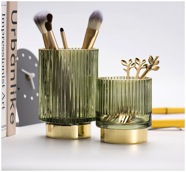 Lisslune | Elise Gold Foil Glass Makeup Halter & Organizer