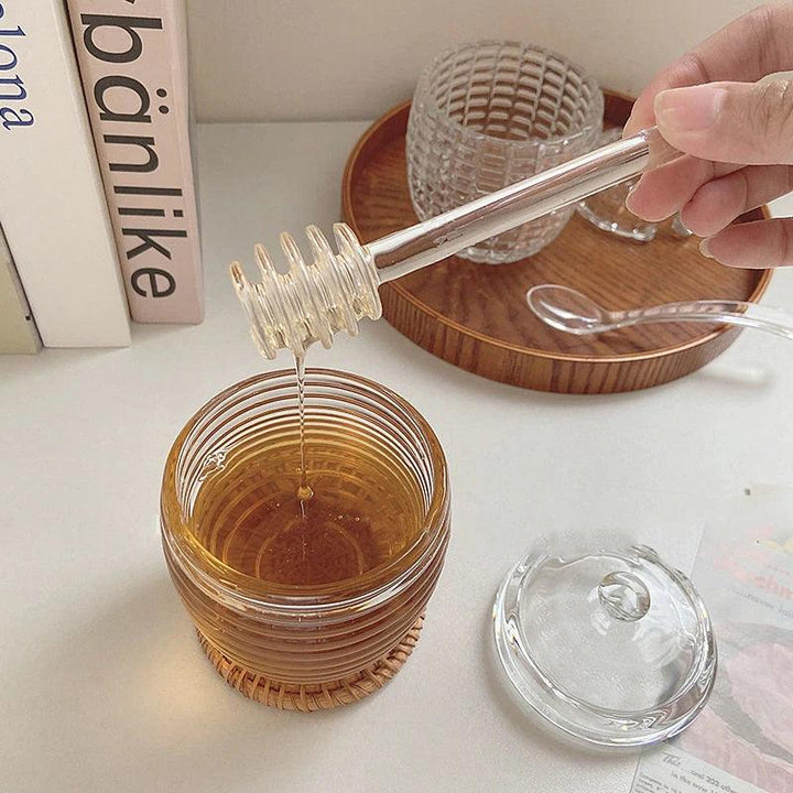 Lisslune | Elegant 265ml Glass Honey Jar with Mixing Spoon - Ideal for Serving Honey, Juice, and Jam