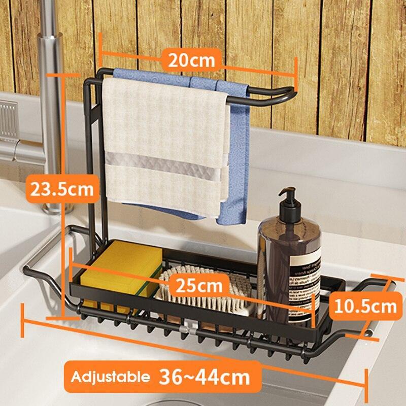 Lisslune | Adjustable Stainless Steel Sink Rack with Integrated Towel Holder - Perfect for Organizing Kitchen and Bath